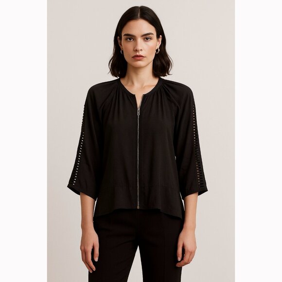 Iro Women’s Iron Blouse Full Zip Size 36 Small Cut Out Sleeve Edgy Quiet Luxury - Picture 1 of 9